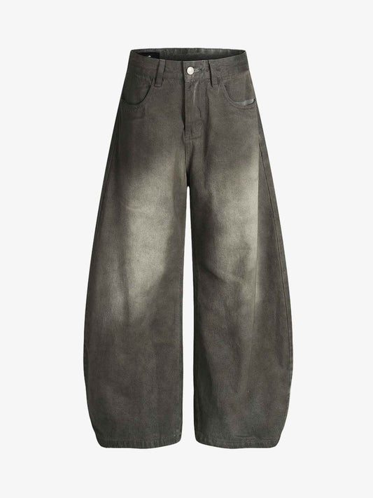 Faded Wash Barrel Leg Denim Jeans
