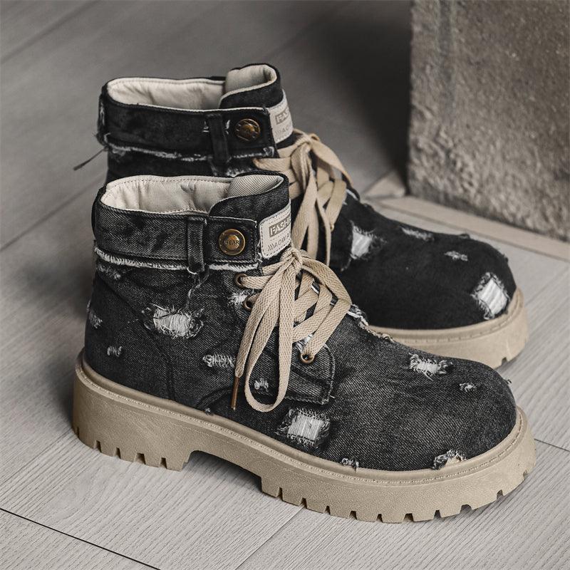 LUW Distressed Denim Combat Boots - Luxuryurbanwear