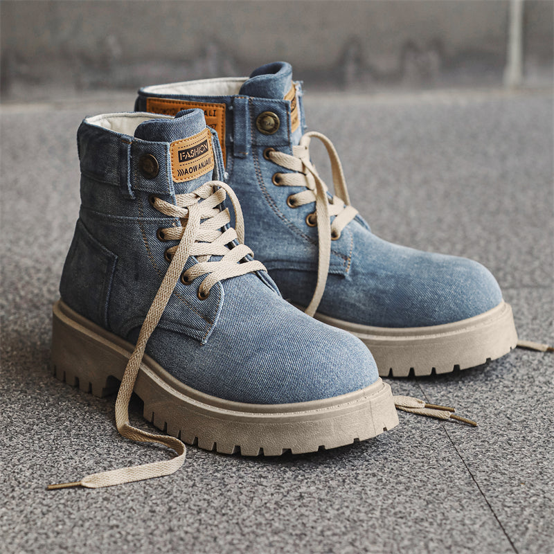MLB LTHR-13 Denim Lace-Up Boots - Luxuryurbanwear