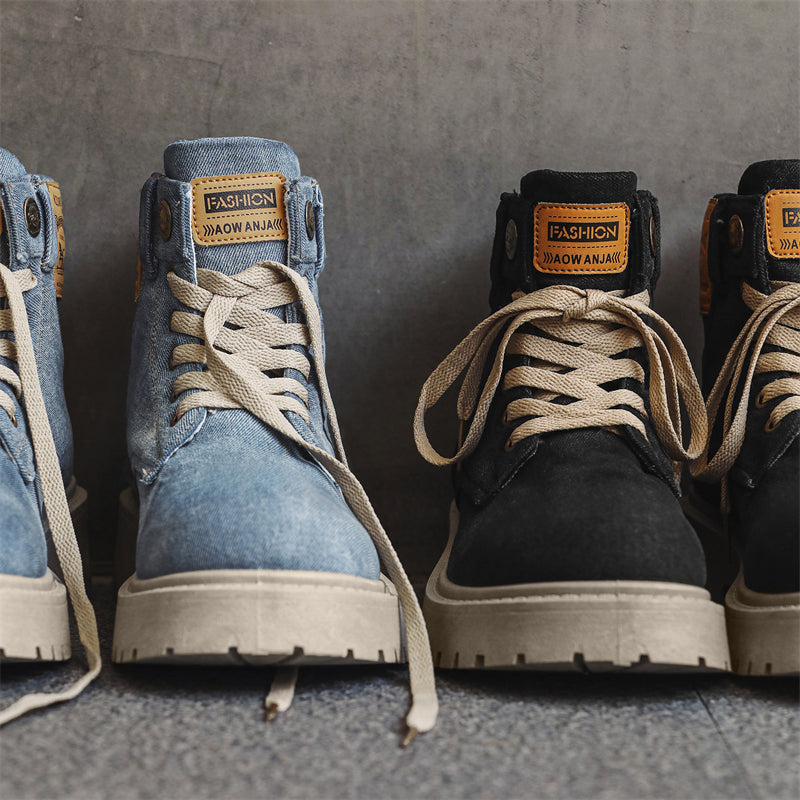 MLB LTHR-13 Denim Lace-Up Boots - Luxuryurbanwear