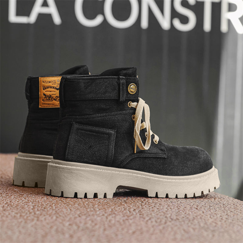 MLB LTHR-13 Denim Lace-Up Boots - Luxuryurbanwear