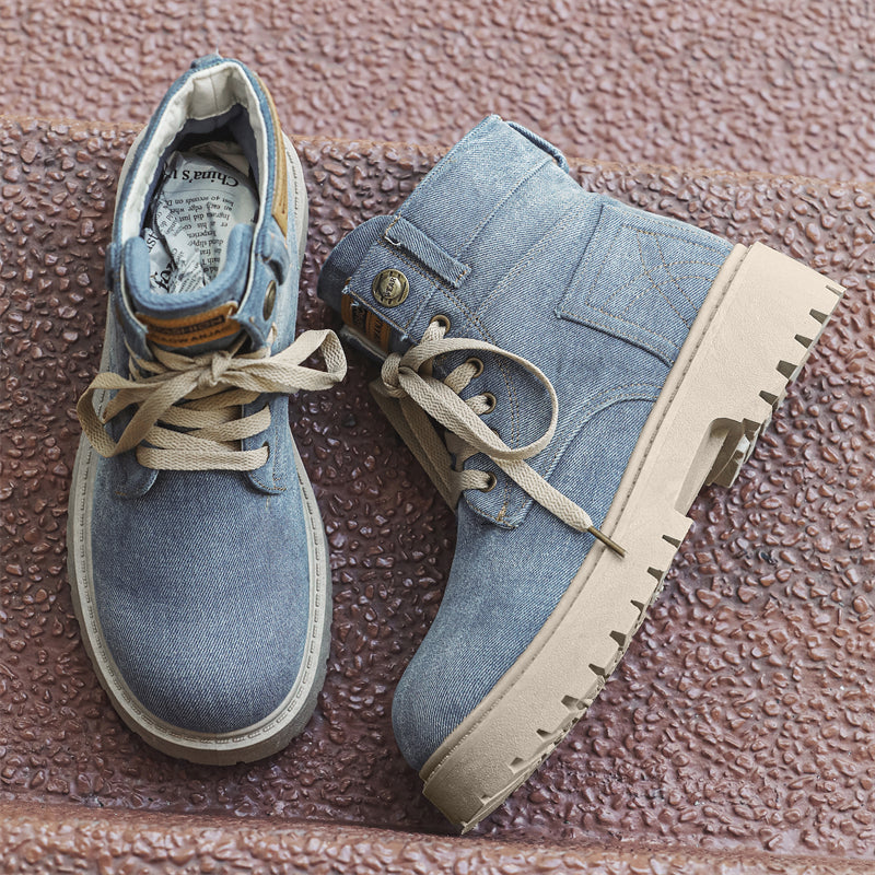 MLB LTHR-13 Denim Lace-Up Boots - Luxuryurbanwear