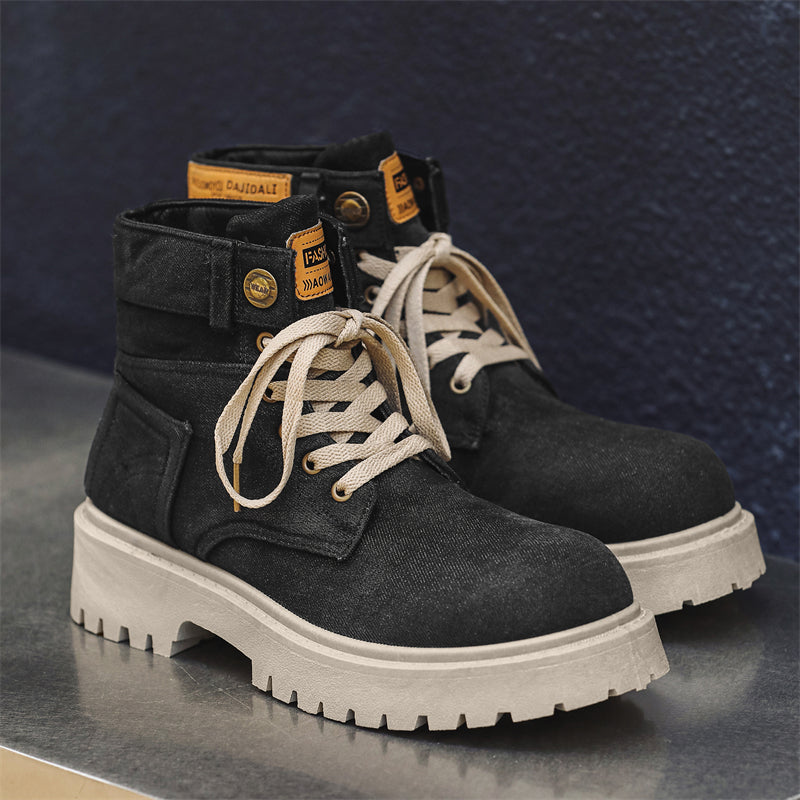 MLB LTHR-13 Denim Lace-Up Boots - Luxuryurbanwear