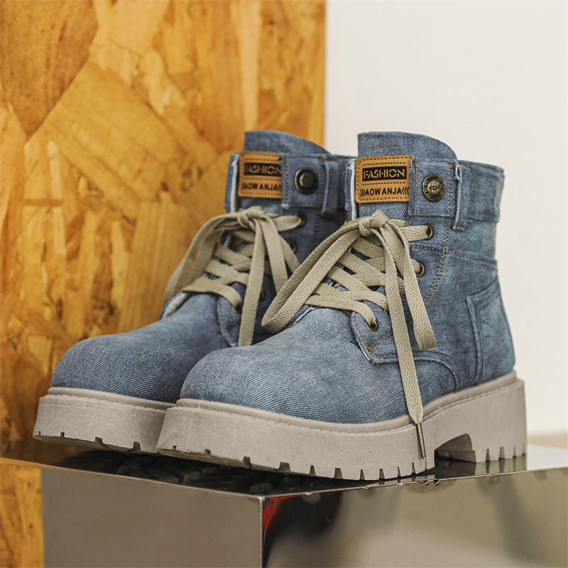 MLB LTHR-13 Denim Lace-Up Boots - Luxuryurbanwear
