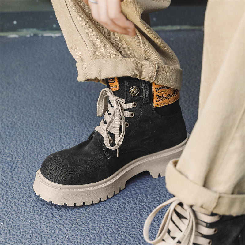 MLB LTHR-13 Denim Lace-Up Boots - Luxuryurbanwear