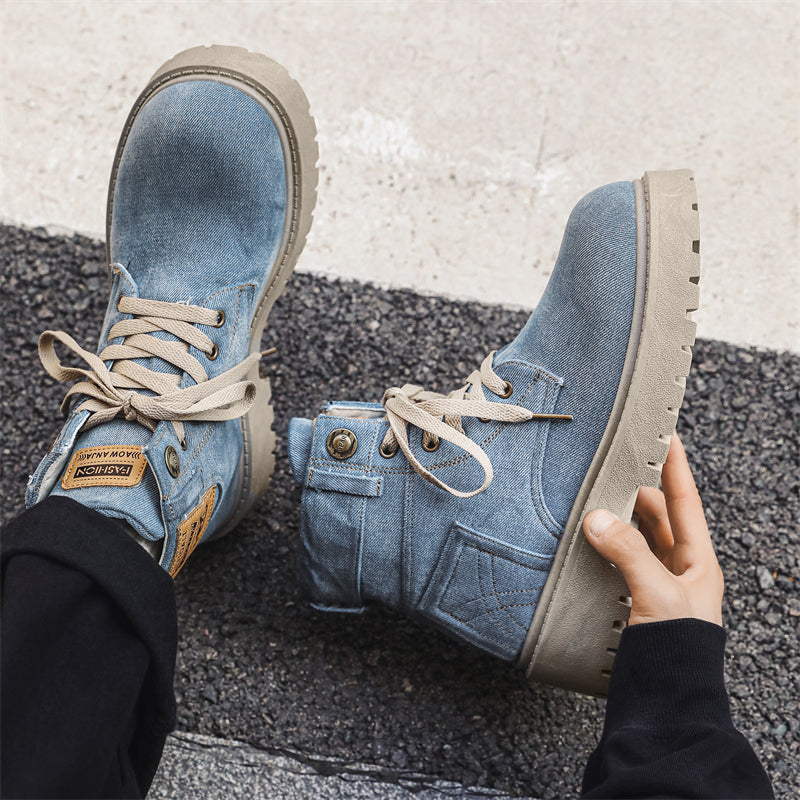 MLB LTHR-13 Denim Lace-Up Boots - Luxuryurbanwear