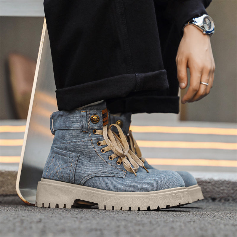 MLB LTHR-13 Denim Lace-Up Boots - Luxuryurbanwear