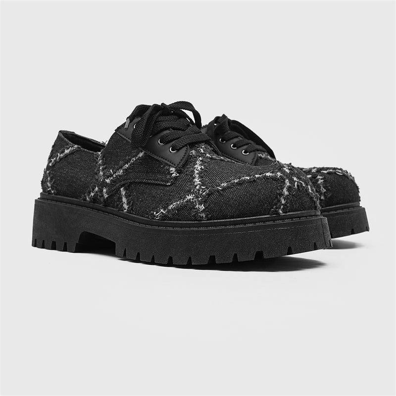 MLB LTHR-16 Distressed Denim Derby Shoes - Luxuryurbanwear