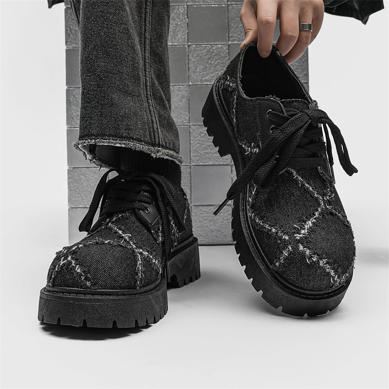MLB LTHR-16 Distressed Denim Derby Shoes - Luxuryurbanwear