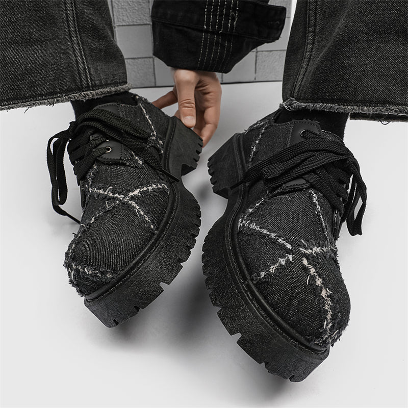 MLB LTHR-16 Distressed Denim Derby Shoes - Luxuryurbanwear