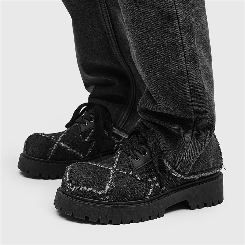 MLB LTHR-16 Distressed Denim Derby Shoes - Luxuryurbanwear