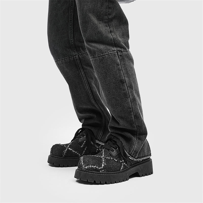 MLB LTHR-16 Distressed Denim Derby Shoes - Luxuryurbanwear