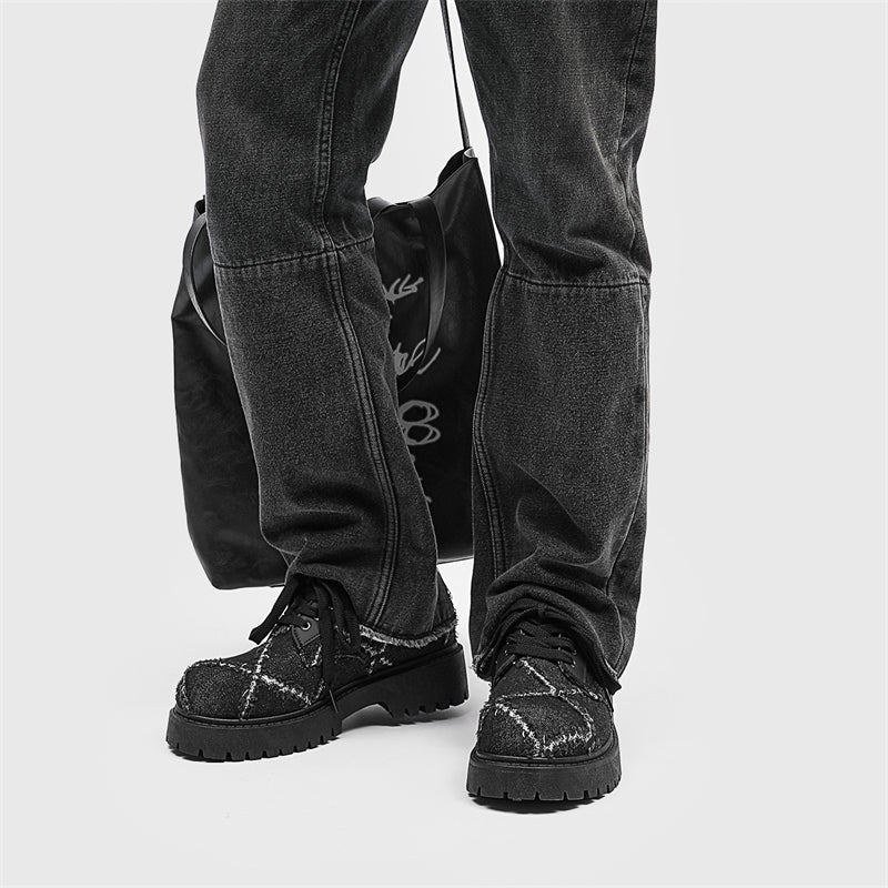 MLB LTHR-16 Distressed Denim Derby Shoes - Luxuryurbanwear