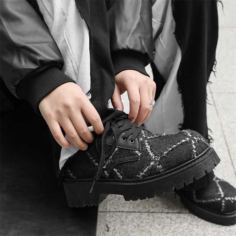 MLB LTHR-16 Distressed Denim Derby Shoes - Luxuryurbanwear
