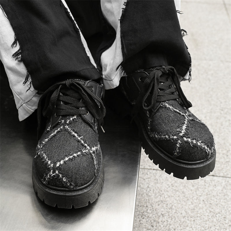 MLB LTHR-16 Distressed Denim Derby Shoes - Luxuryurbanwear