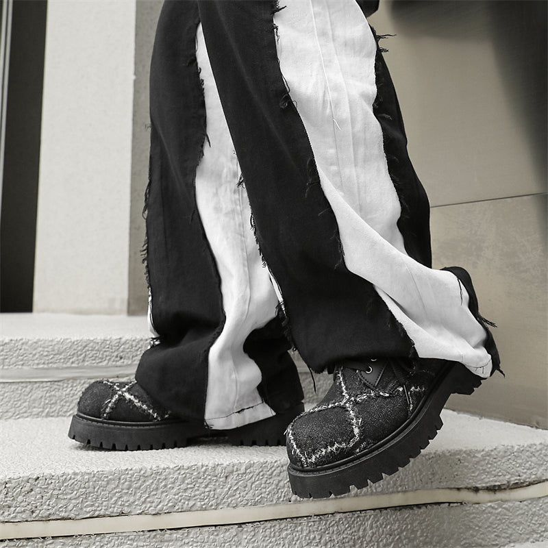 MLB LTHR-16 Distressed Denim Derby Shoes - Luxuryurbanwear