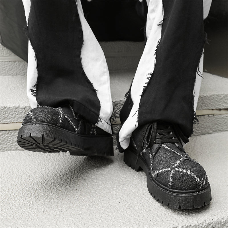 MLB LTHR-16 Distressed Denim Derby Shoes - Luxuryurbanwear