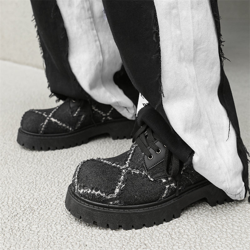MLB LTHR-16 Distressed Denim Derby Shoes - Luxuryurbanwear