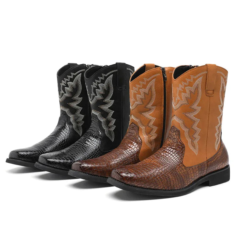 LUW Embossed Western Boots - Luxuryurbanwear