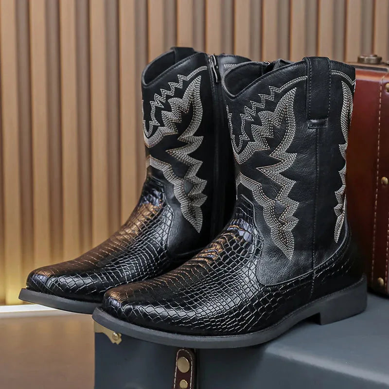 LUW Embossed Western Boots - Luxuryurbanwear