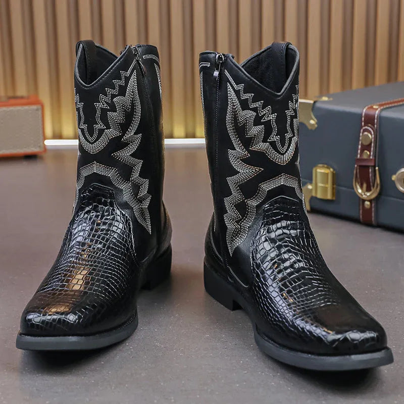 LUW Embossed Western Boots - Luxuryurbanwear