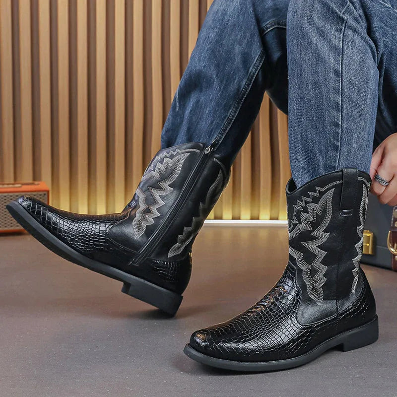 LUW Embossed Western Boots - Luxuryurbanwear