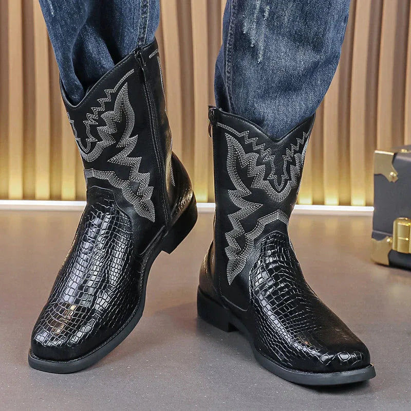 LUW Embossed Western Boots - Luxuryurbanwear