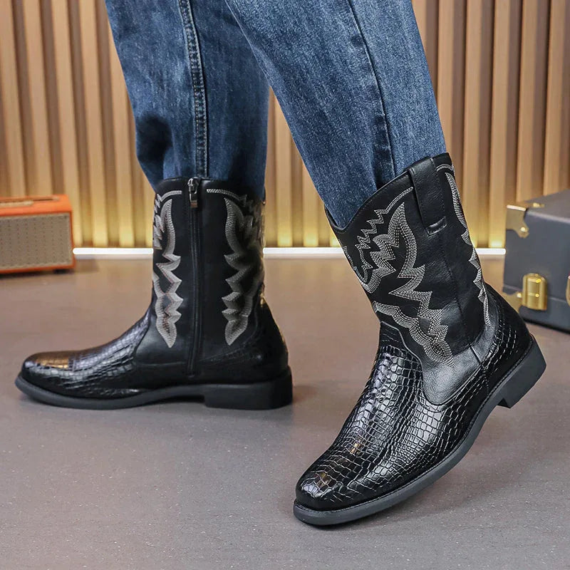 LUW Embossed Western Boots - Luxuryurbanwear