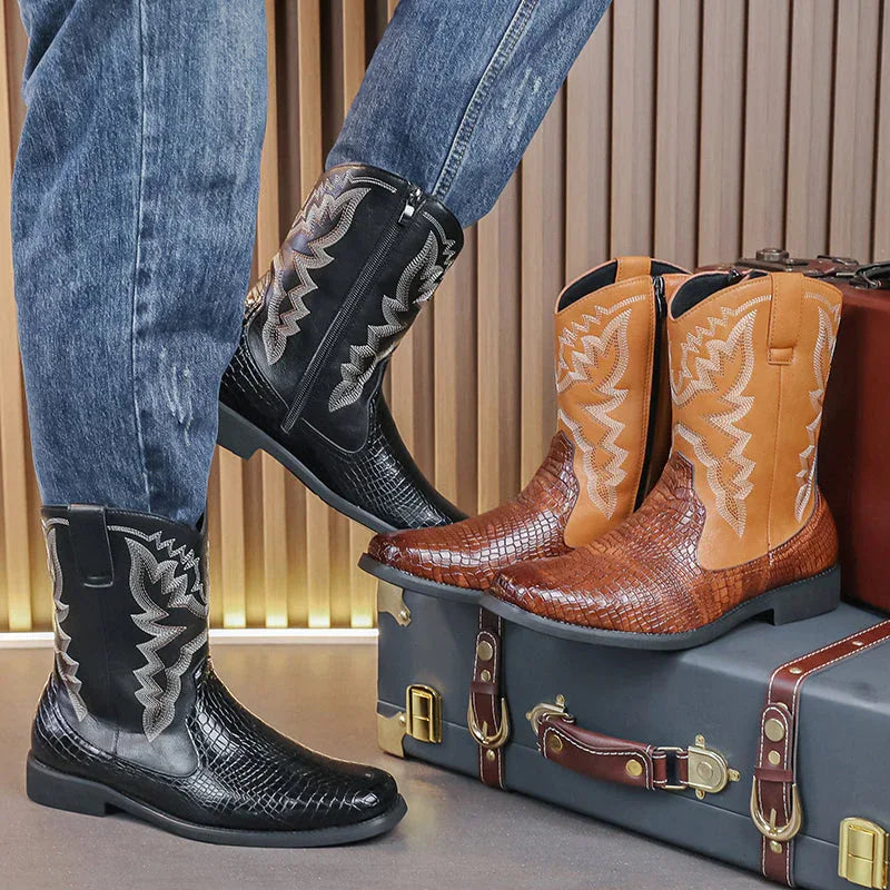 LUW Embossed Western Boots - Luxuryurbanwear