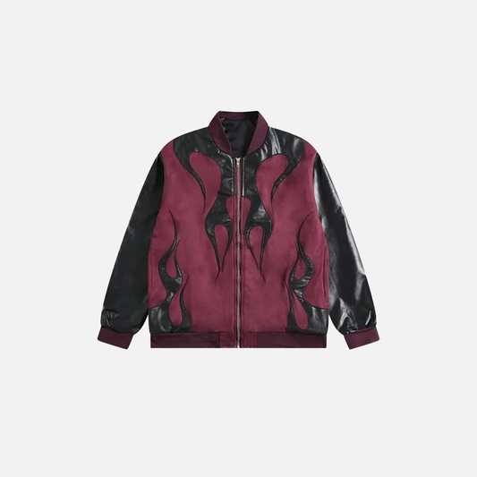 Vintage Flame Print Lapel Baseball Jacket - Luxuryurbanwear