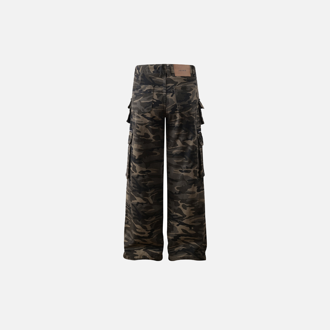 Y2K Streetwear Camo Utility Straight Cargo Jeans - Luxuryurbanwear