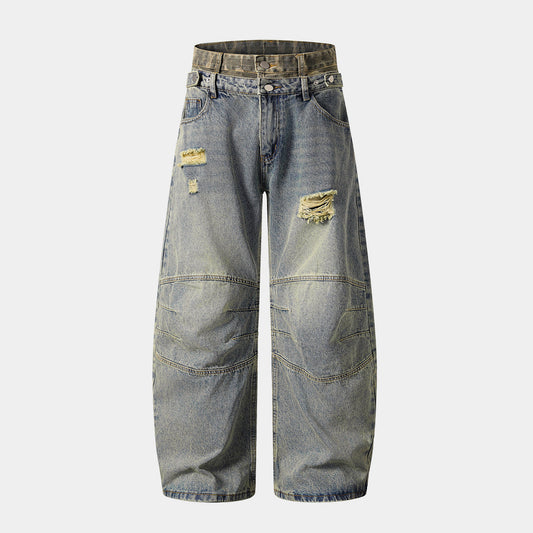 Baggy Barrel Double Waist | Panel Jeans - Luxuryurbanwear