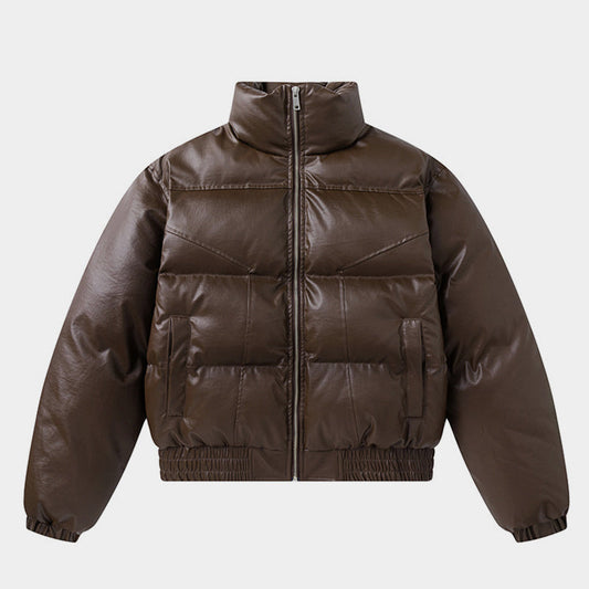 Leather Padded | Short Puffer Jacket - Luxuryurbanwear