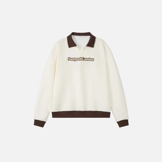 Y2K Loose Letter Embroidery Turn-Down Collar Sweatshirt - Luxuryurbanwear