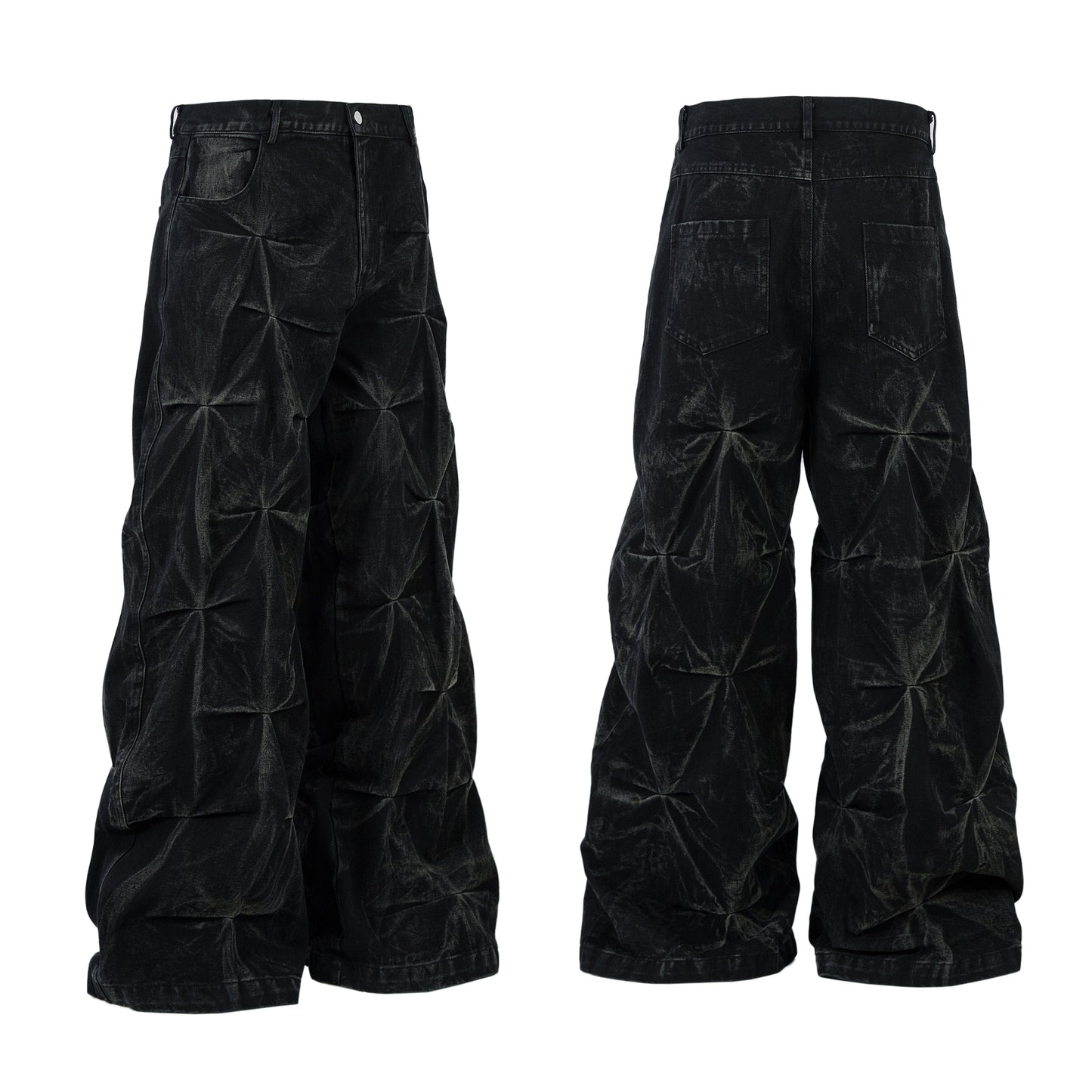 Washed Distressed Pleated | Baggy Jeans