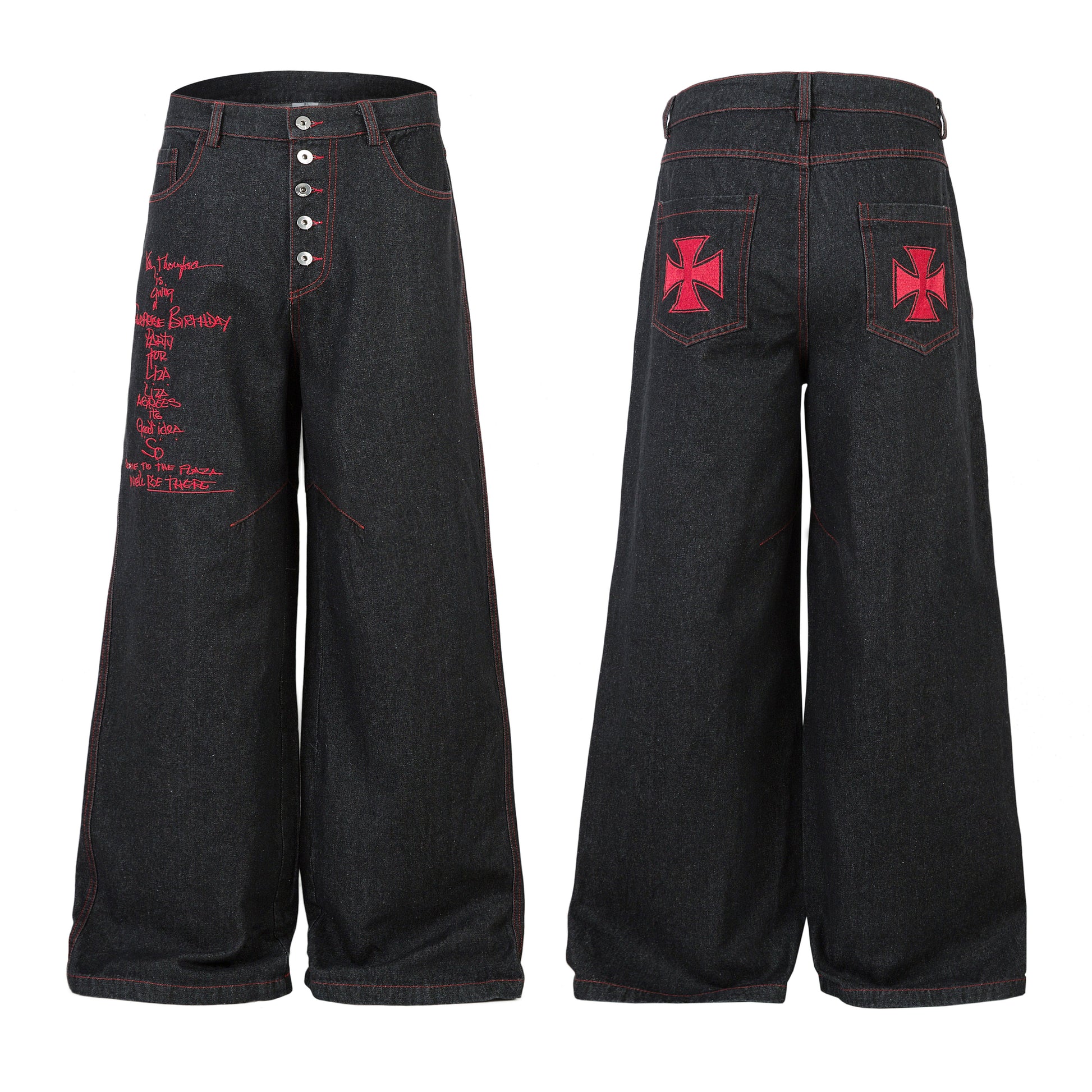 Iron Cross Embroidered | Baggy Jeans - Luxuryurbanwear