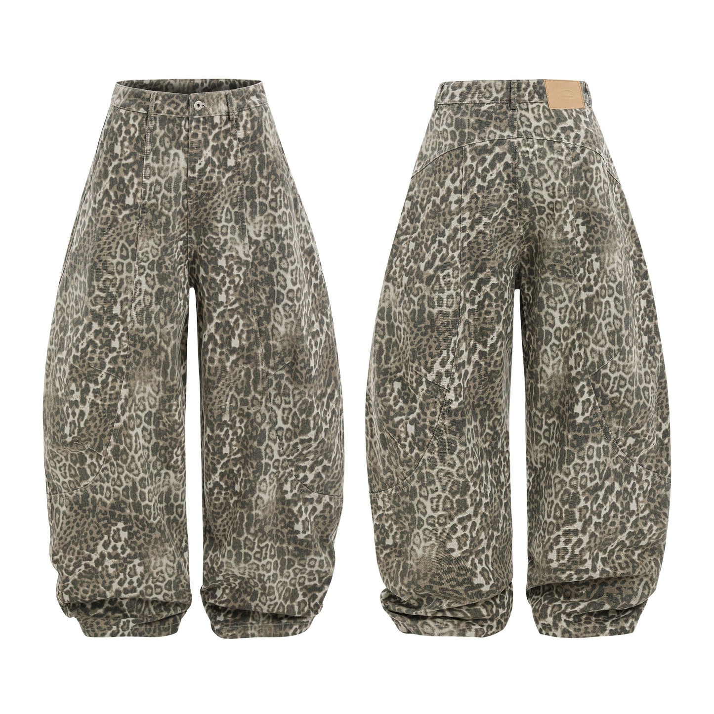 Leopard Print Baggy Jeans - Rockstar Aesthetic Streetwear Denim | LuxuryUrbanwear - Luxuryurbanwear