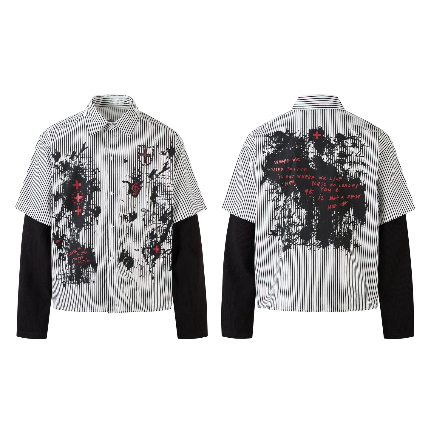 Graffiti Print Layered | Striped Sweatshirt - Luxuryurbanwear