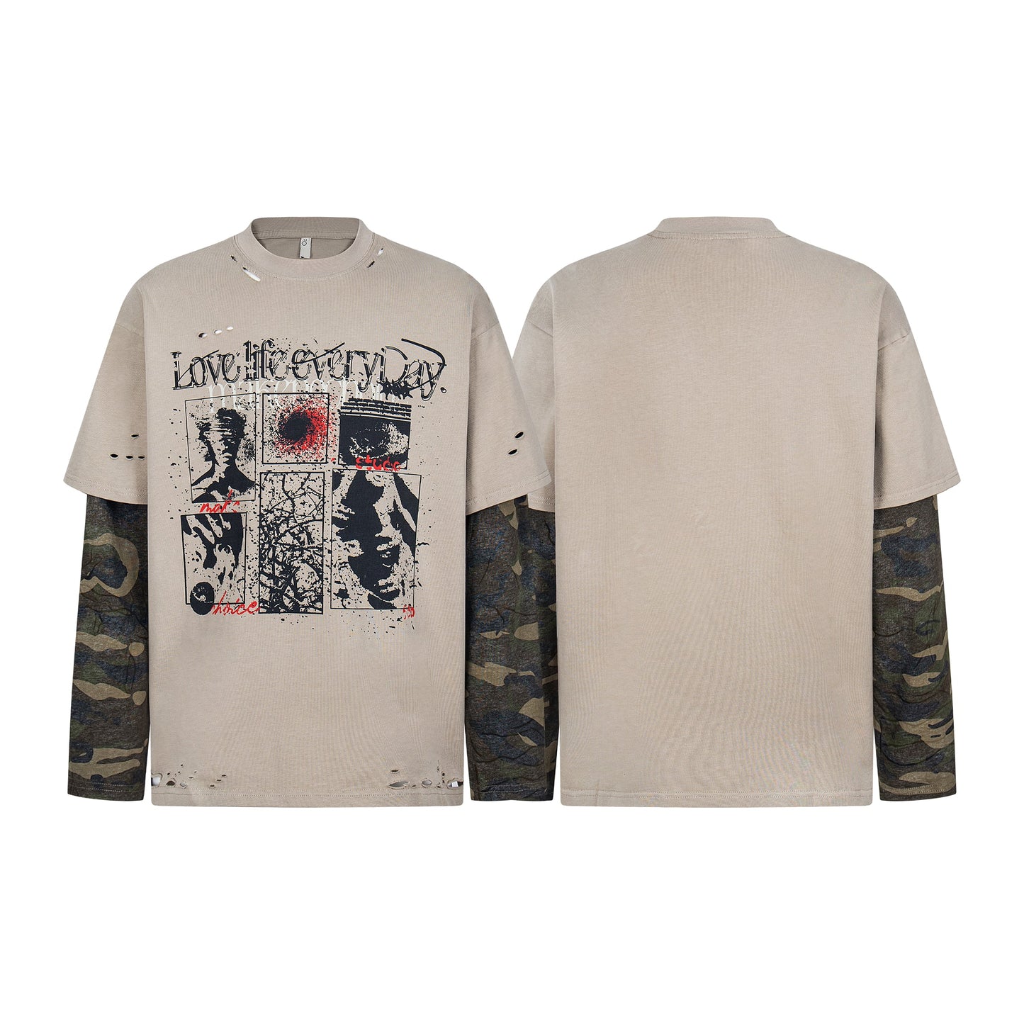 Retro Camouflage Patchwork | Ripped Sweatshirt - Luxuryurbanwear