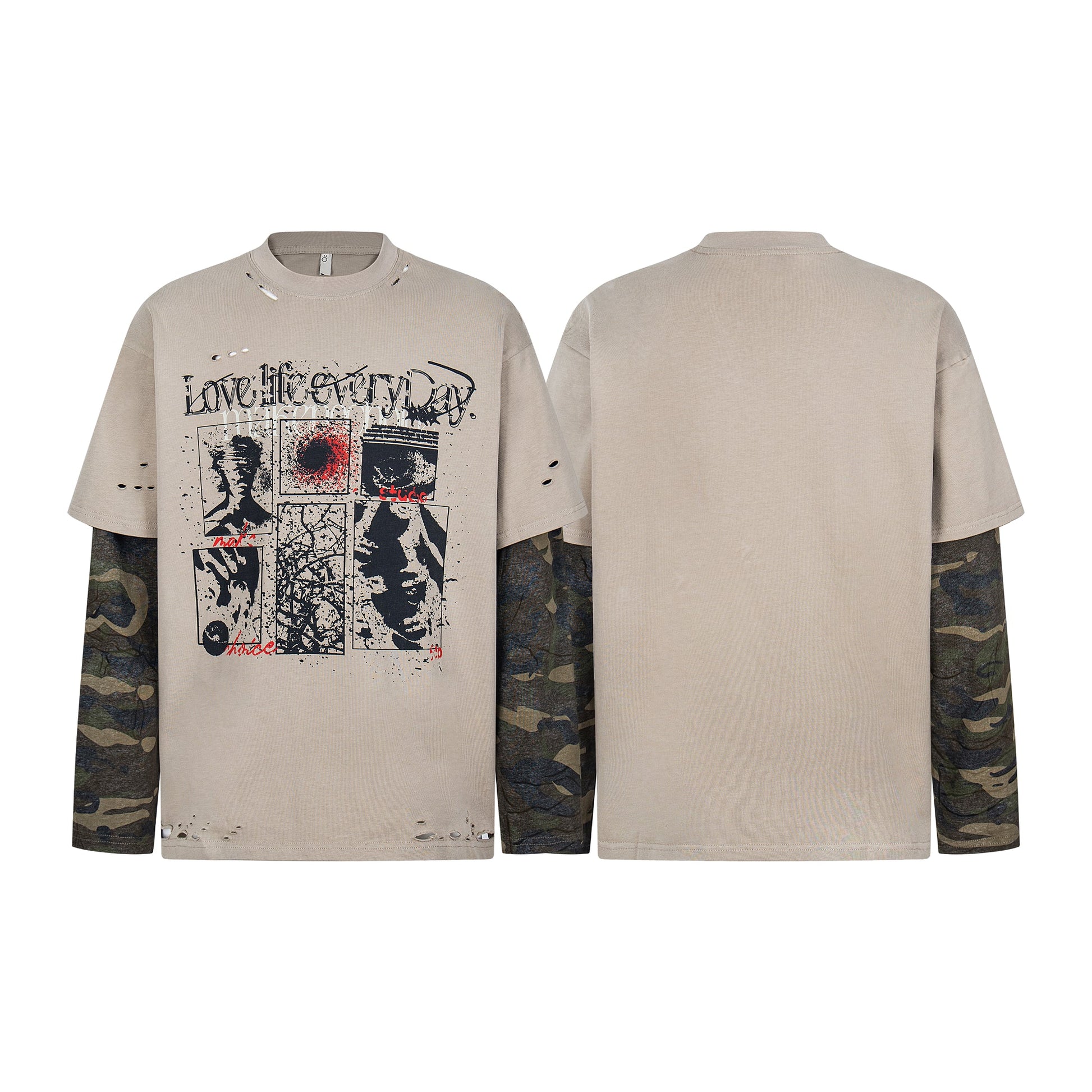 Retro Camouflage Patchwork | Ripped Sweatshirt - Luxuryurbanwear