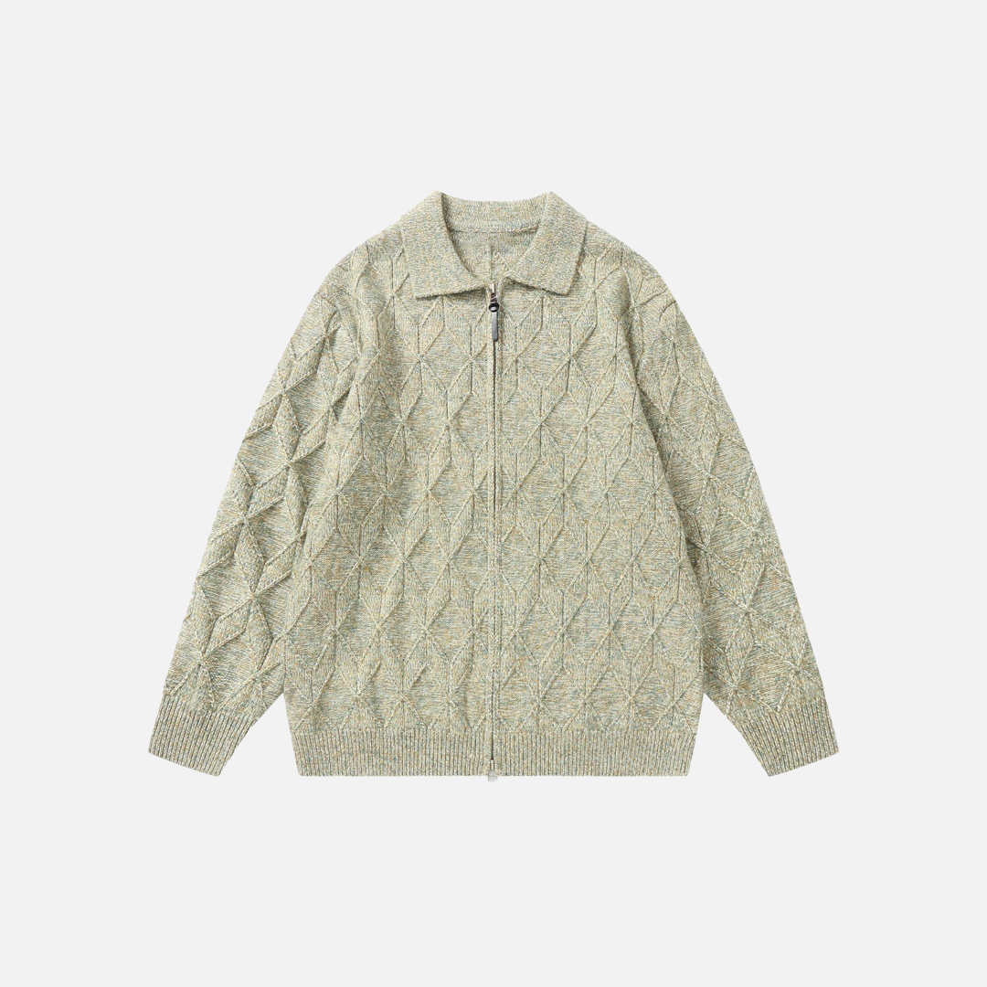Luxury Diamond Jacquard Lapel knitted Cardigan - Luxuryurbanwear