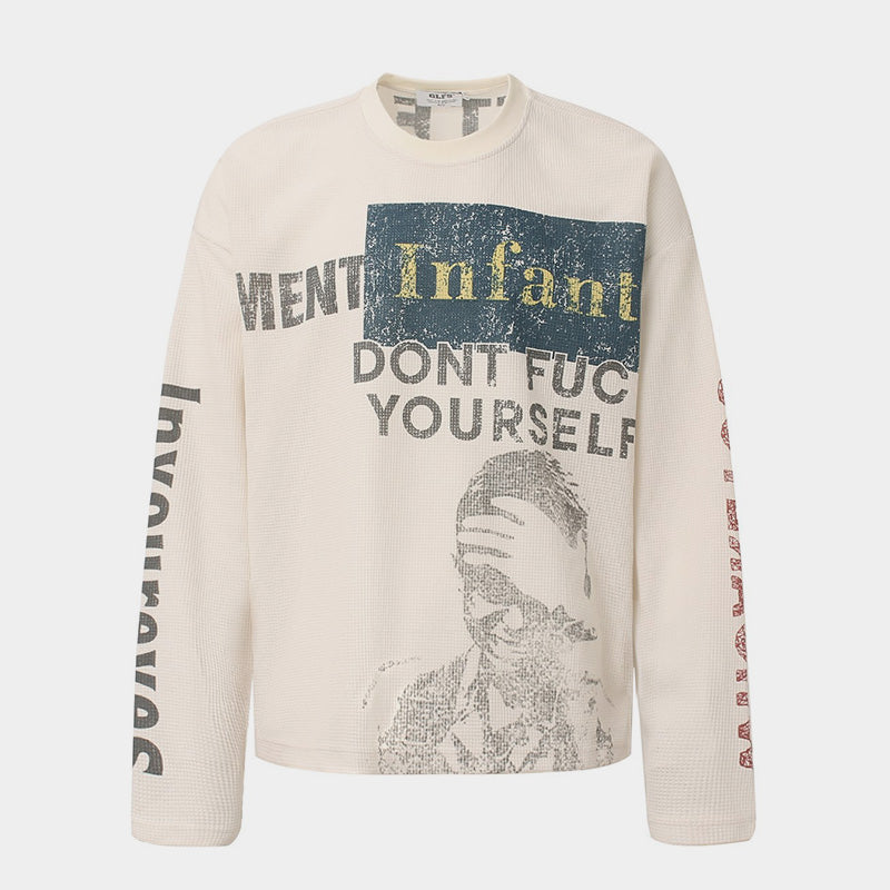 Graphic Print Crewneck | Waffle Knit Sweatshirt - Luxuryurbanwear