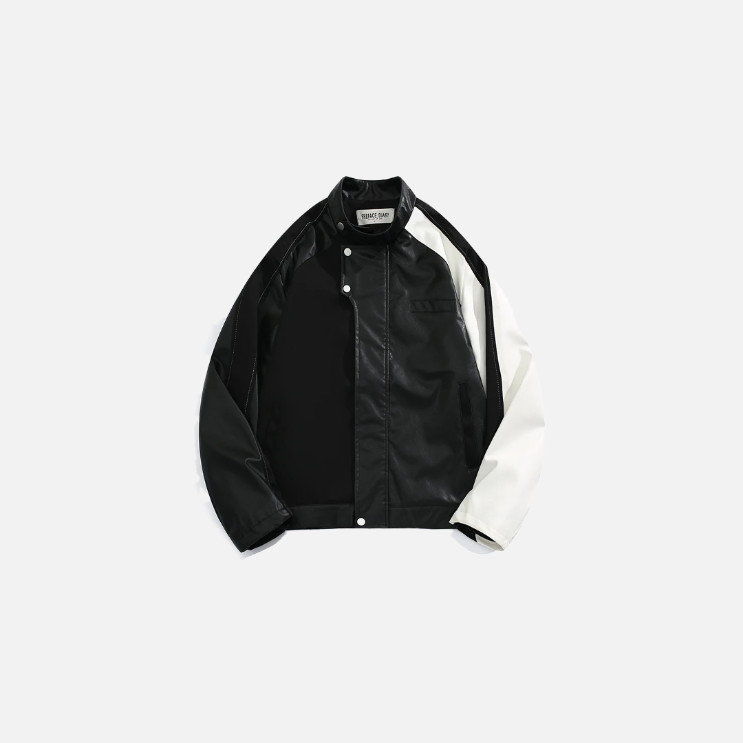 American Contrast Color Leather Workwear Jacket - Luxuryurbanwear