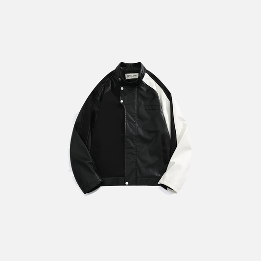 American Contrast Color Leather Workwear Jacket - Luxuryurbanwear