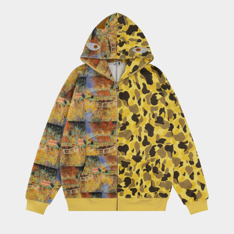Monet Camo Patchwork | Zip-Up Hoodie - Luxuryurbanwear