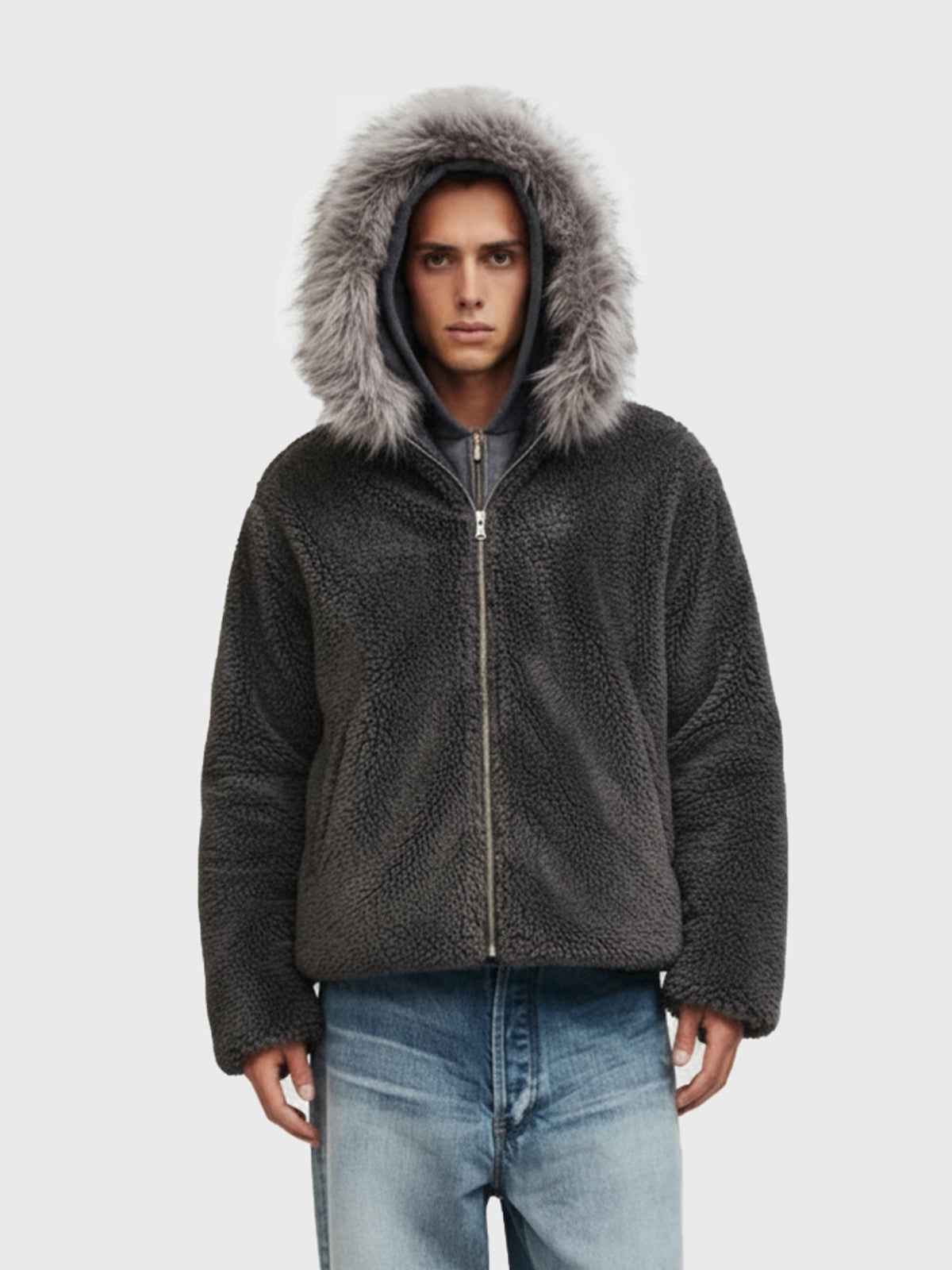Thesupermade Fur Hooded Quilted Sherpa Jacket - 2304