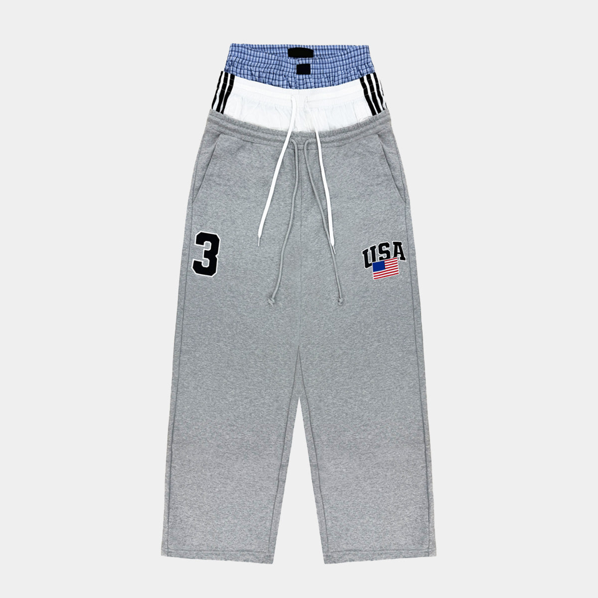 Layered Waistband Baggy Sweatpants - Double Waist Striped Joggers | LuxuryUrbanwear - Luxuryurbanwear