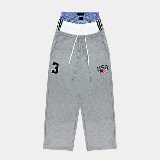 Layered Waistband Baggy Sweatpants - Double Waist Striped Joggers | LuxuryUrbanwear - Luxuryurbanwear