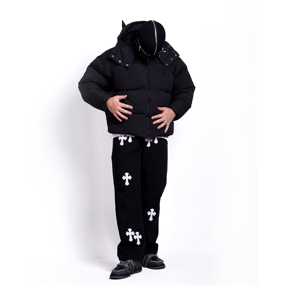 Devil | Black Hooded Puffer Jacket - Luxuryurbanwear