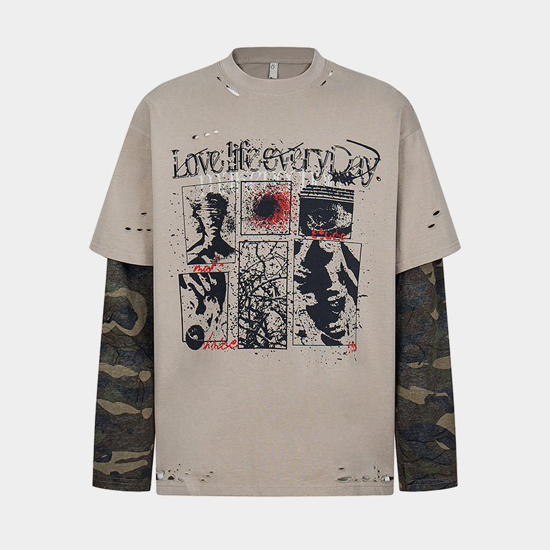Retro Camouflage Patchwork | Ripped Sweatshirt - Luxuryurbanwear